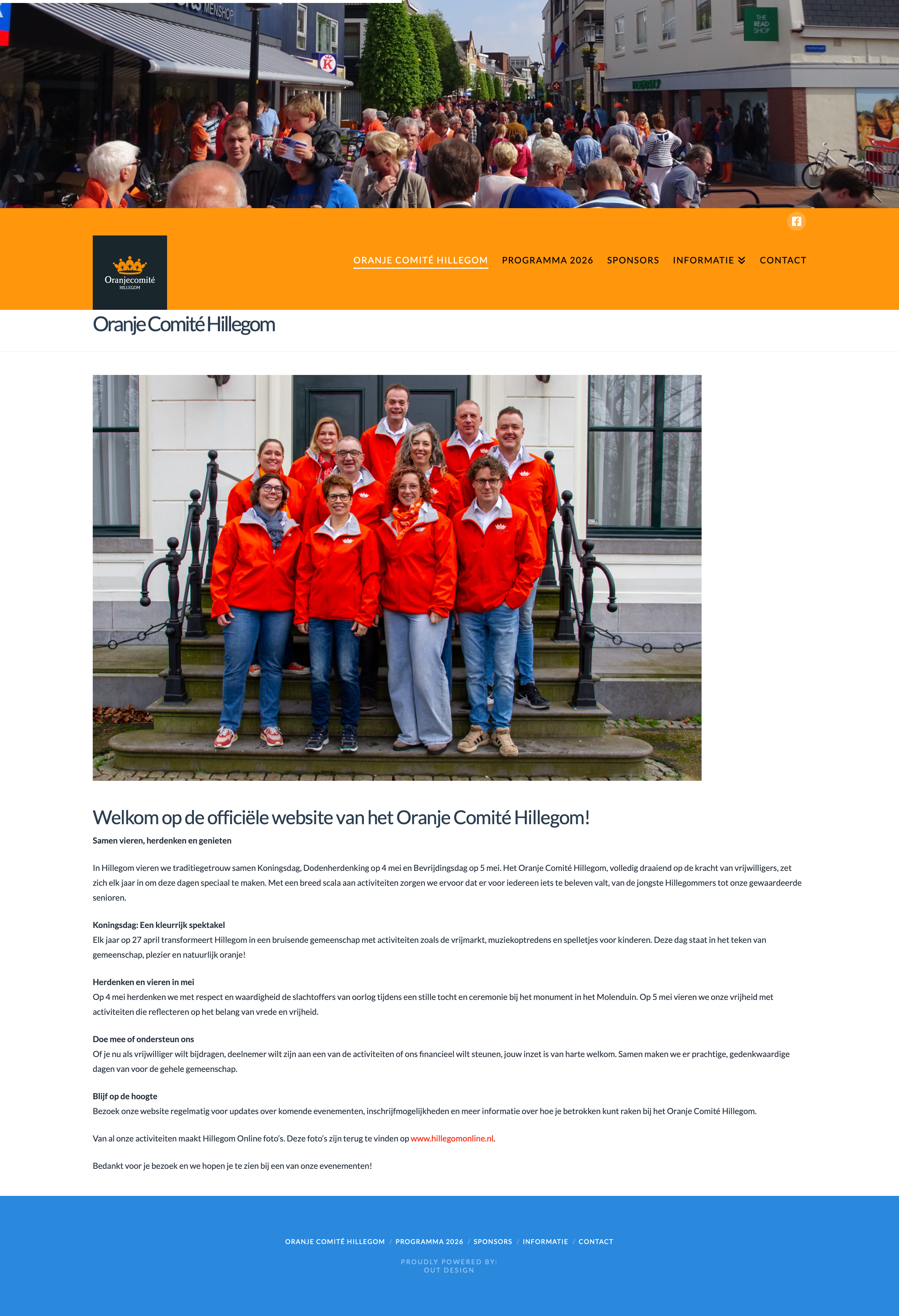 Screenshot van de website van Oranjecomité Hillegom
