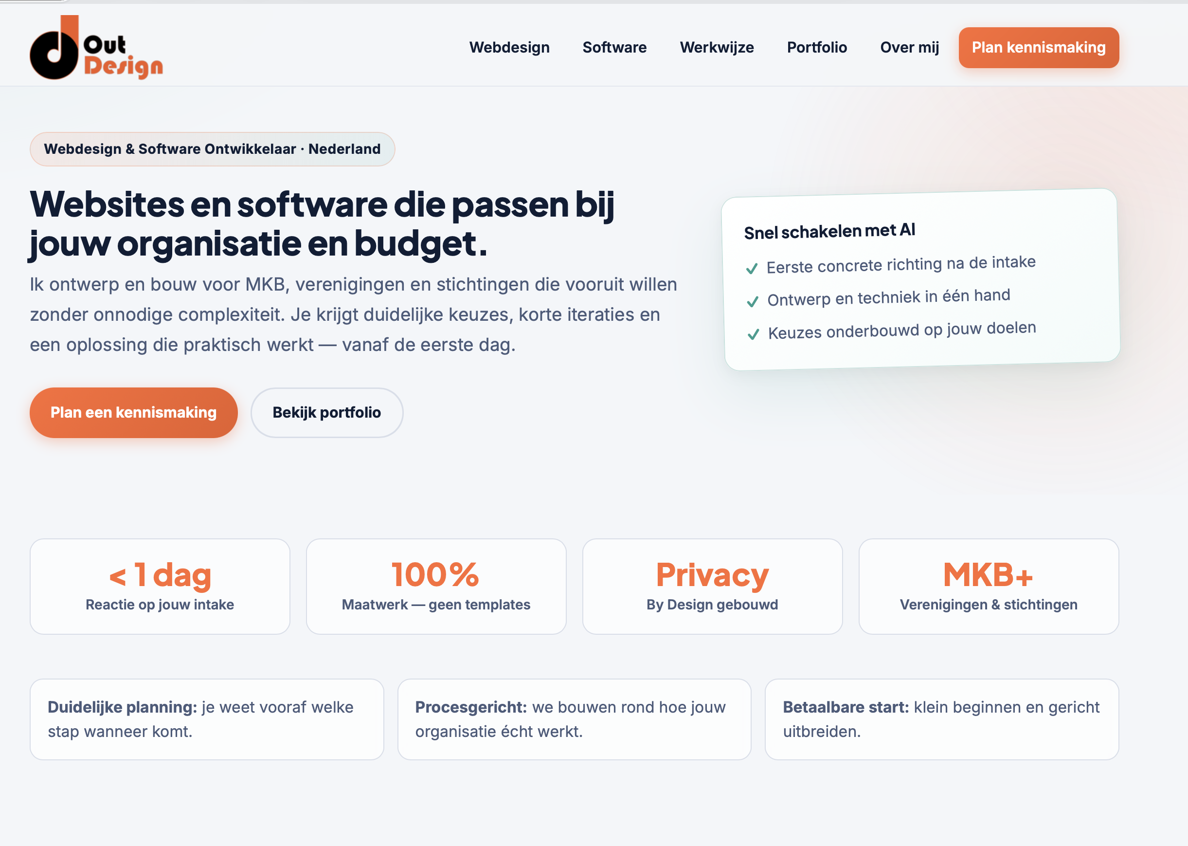 Screenshot van de Out Design website